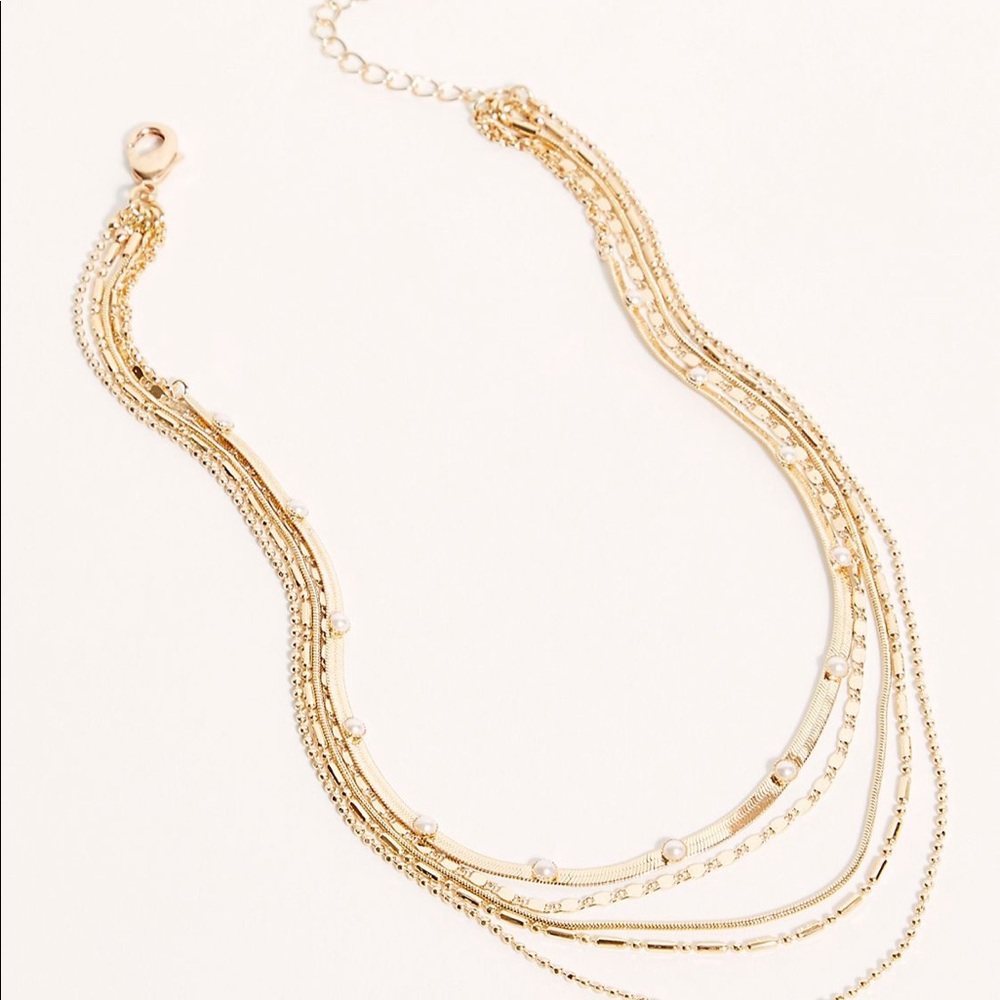 Free People Kate Layer Necklace in SAND/SABLE + GOLD